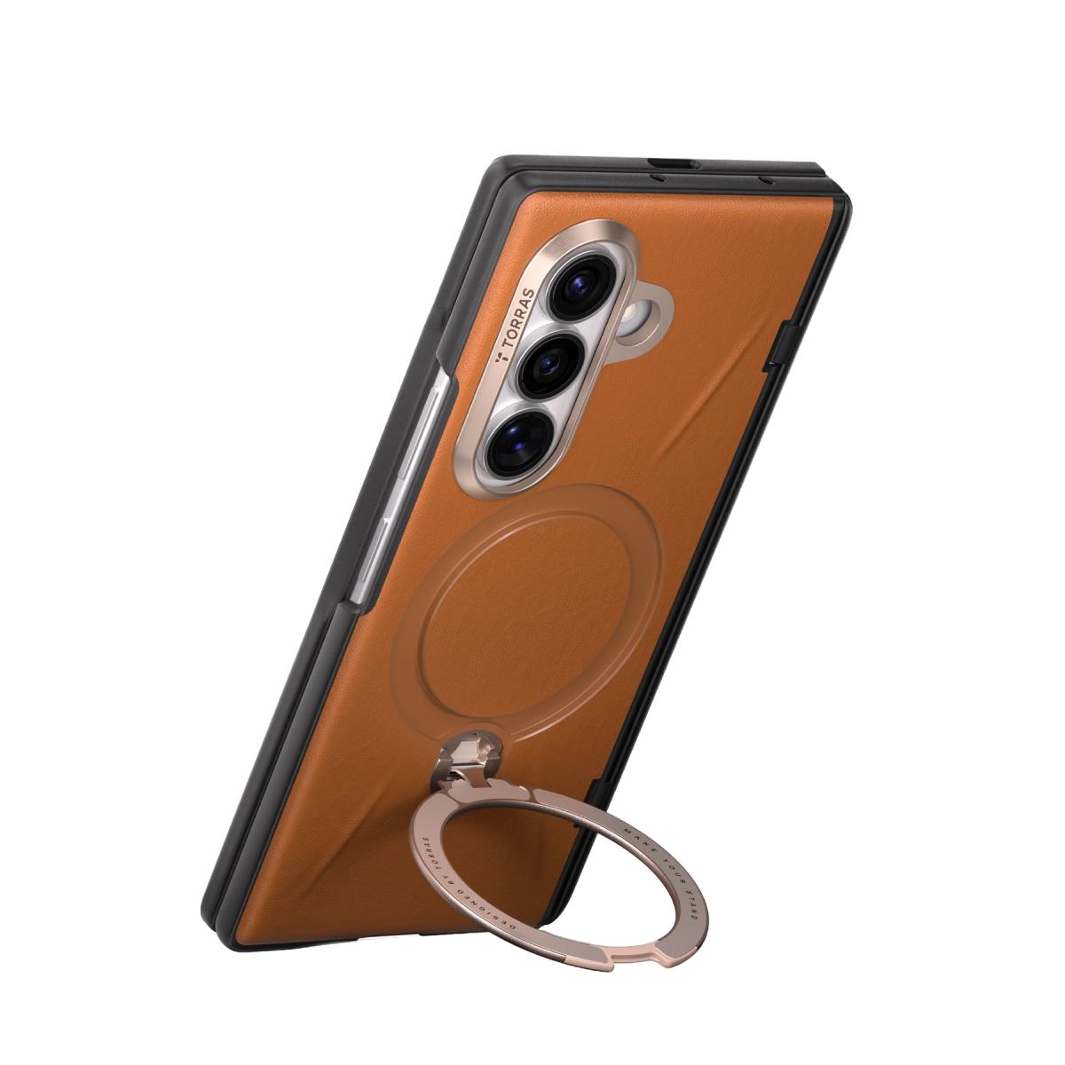 Torras Samsung Galaxy Z Fold 8 Ultra Ostand Q3 VegSkin 2 Adet Ekran Koruyuculu Magsafe Kılıf – Kahverengi görseli 5