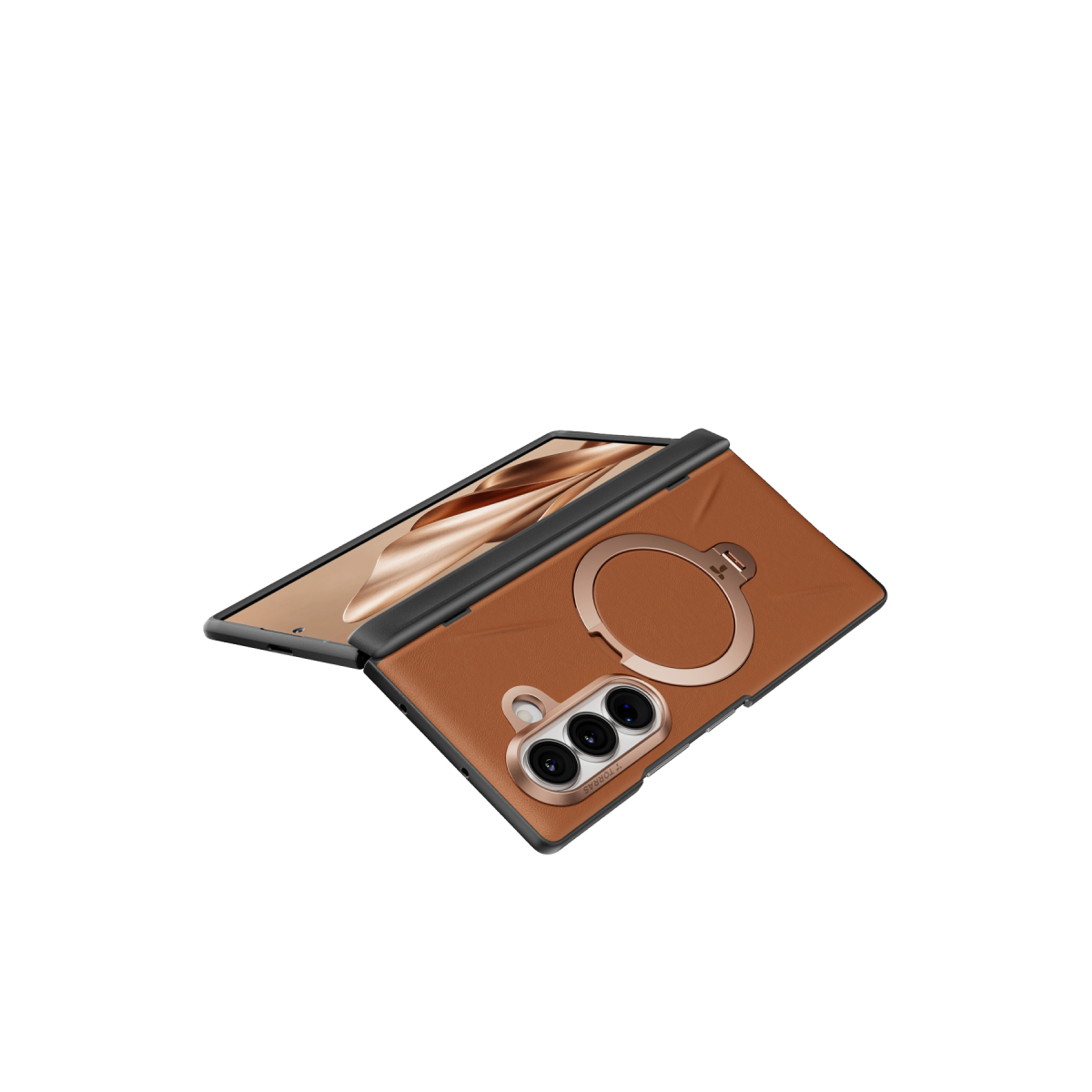 Torras Samsung Galaxy Z Fold 8 Ultra Ostand Q3 VegSkin 2 Adet Ekran Koruyuculu Magsafe Kılıf – Kahverengi görseli 6