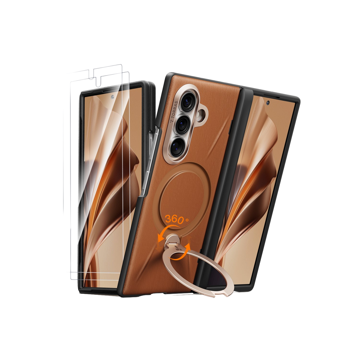 Torras Samsung Galaxy Z Fold 8 Ultra Ostand Q3 VegSkin 2 Adet Ekran Koruyuculu Magsafe Kılıf – Kahverengi görseli 1