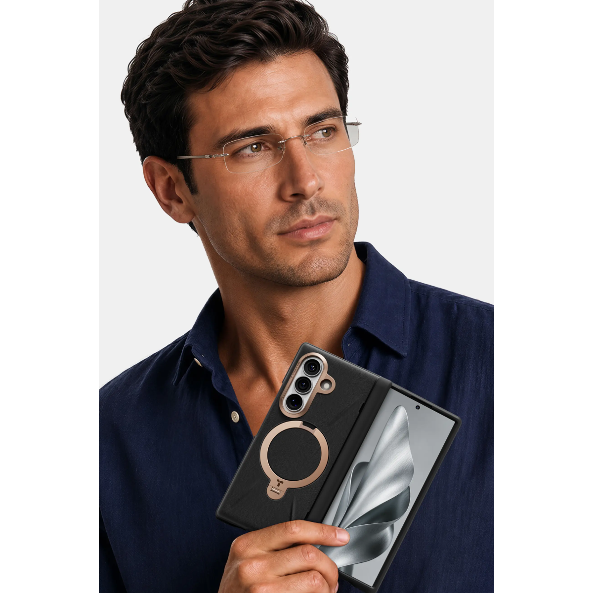 Torras Samsung Galaxy Z Fold 8 Ultra Ostand Q3 VegSkin 2 Adet Ekran Koruyuculu Magsafe Kılıf – Siyah görseli 5