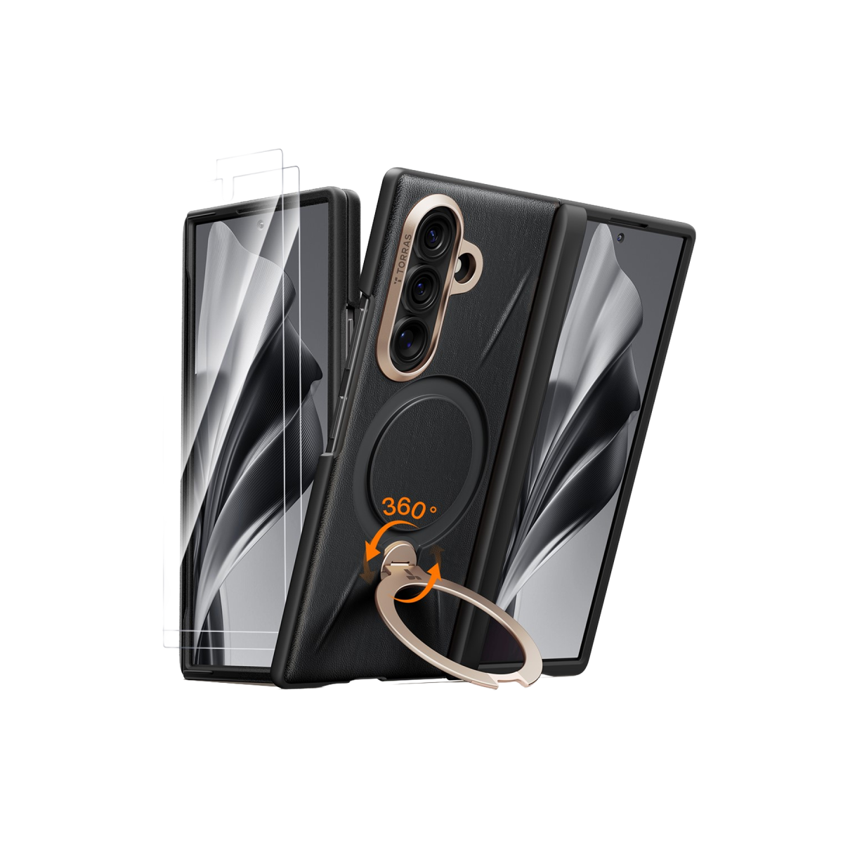 Torras Samsung Galaxy Z Fold 8 Ultra Ostand Q3 VegSkin 2 Adet Ekran Koruyuculu Magsafe Kılıf – Siyah görseli 1