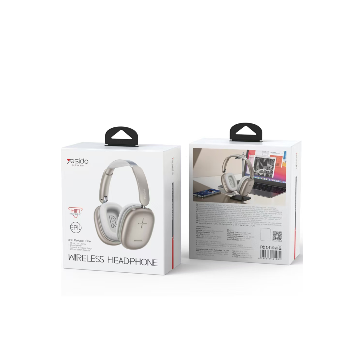 Yesido EP10 BT 5.4 USB-C Şarj Destekli Kafaüstü Bluetooth Kulaklık – Gold görseli 2